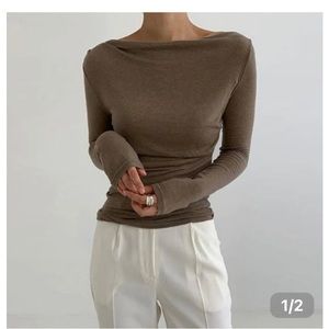 Coffee colored plain boatneck knit top. New Never worn.